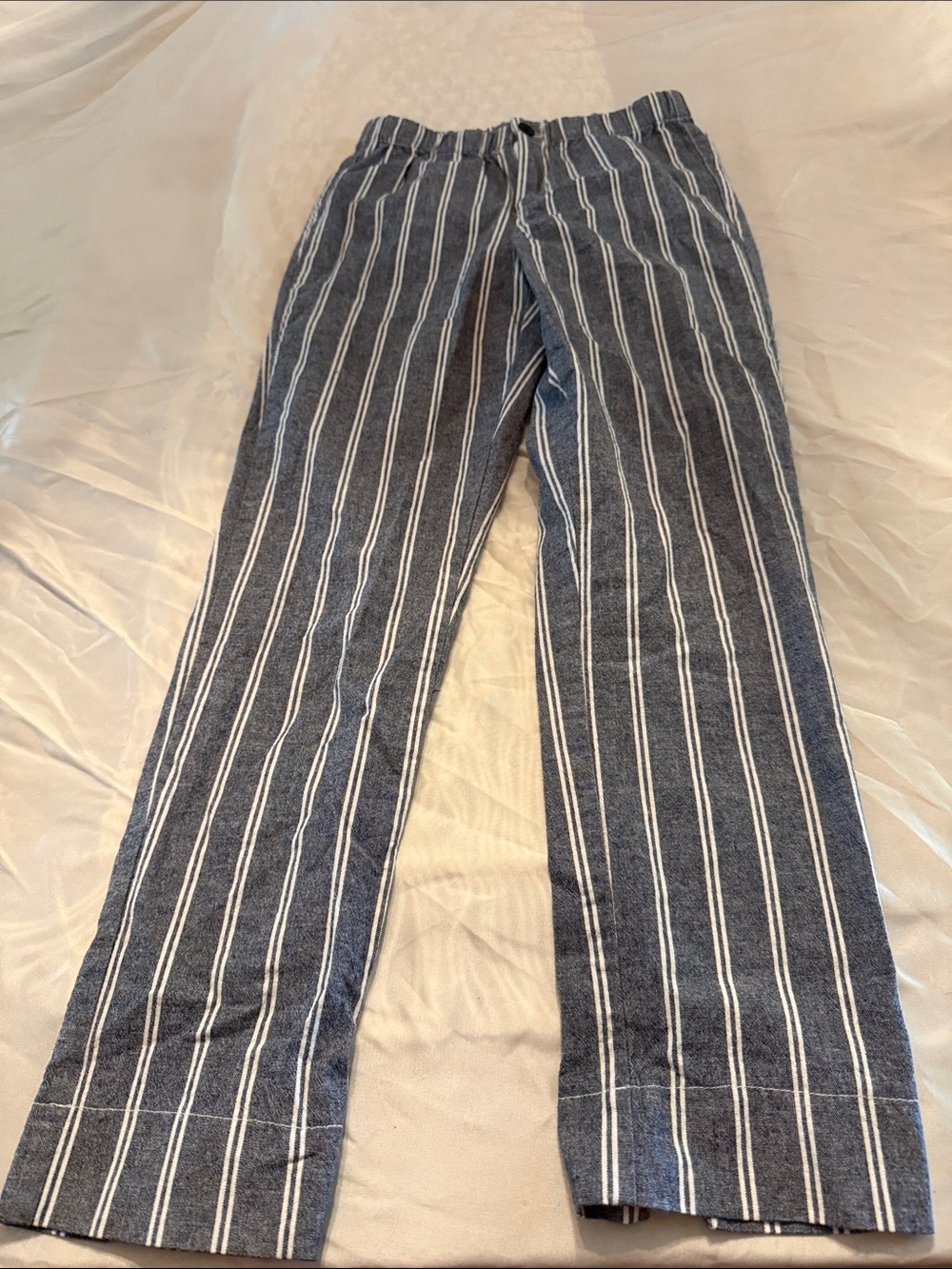 Brandy Melville Navy Blue & White Vertical Stripe Cropped Pants